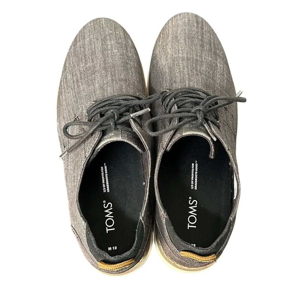 TOMS Shoes Men's Navi‎ Oxford Sneakers Gray Canvas Lace Up Round Toe Shoes Sz 12